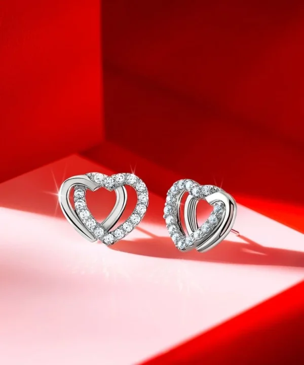 Brincos Unike Classy Double Heart Bicolor