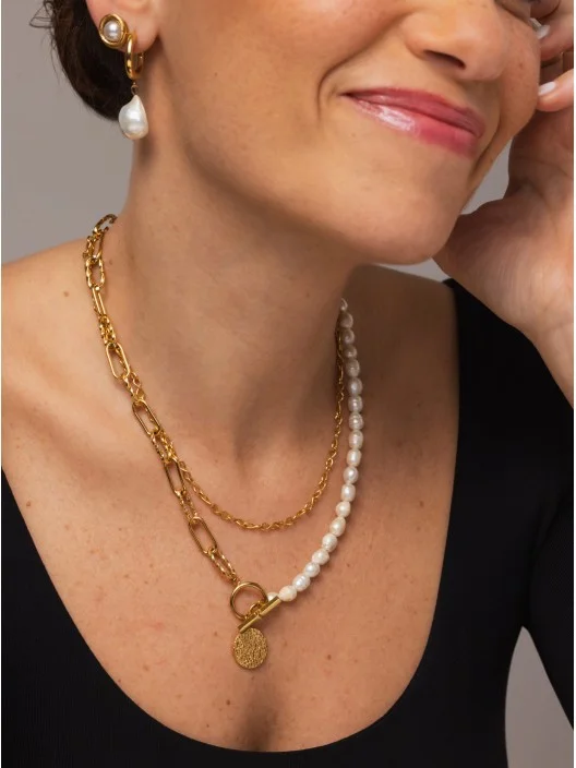 Brincos Pearly Hoops Gold
