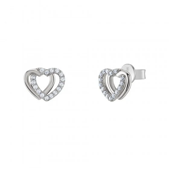 Brincos Unike Classy Double Heart Bicolor