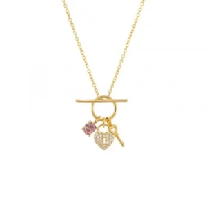 Colar Valentines Key and Heart Golden